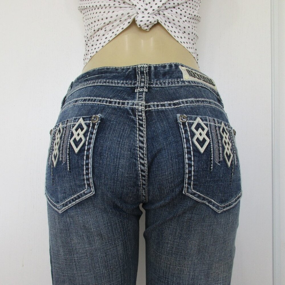 New ROCK & ROLL Cowgirl Jeans Size 32 X 34 Embellished Bootcut Denim - Picture 5 of 14